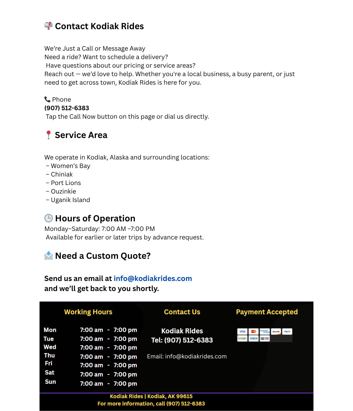 Contact Kodiak Rides