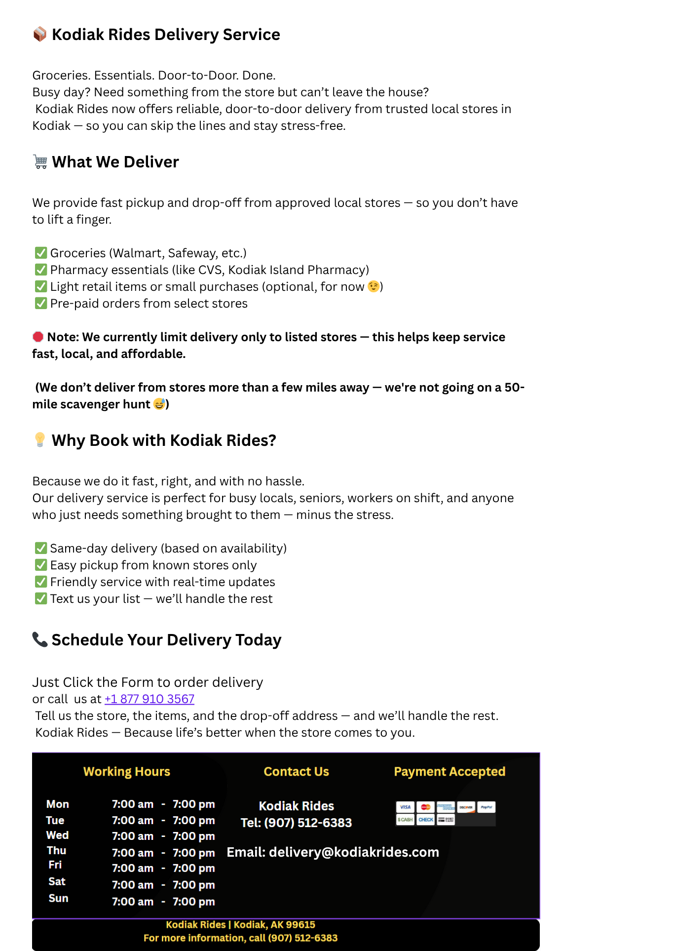 Kodiak Delivery Services